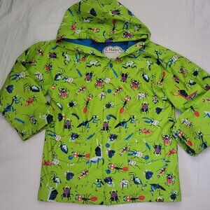 Hatley Boys Button-up Printed Rain Coat Jacket hooded Insects Bugs Green size 7